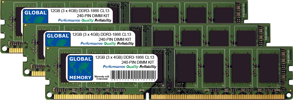 12GB (3 x 4GB) DDR3 1866MHz PC3-14900 240-PIN DIMM MEMORY RAM KIT FOR FUJITSU DESKTOPS